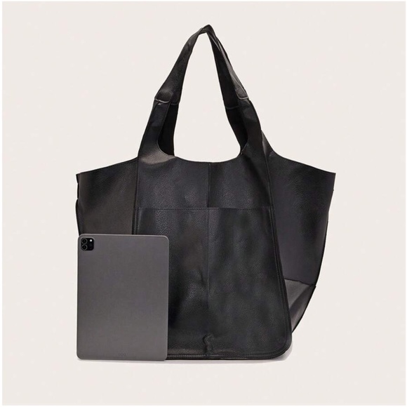 RESERVED - Luxe Vegan Leather Minimalist Oversized Tote Bag - Picture 10 of 12